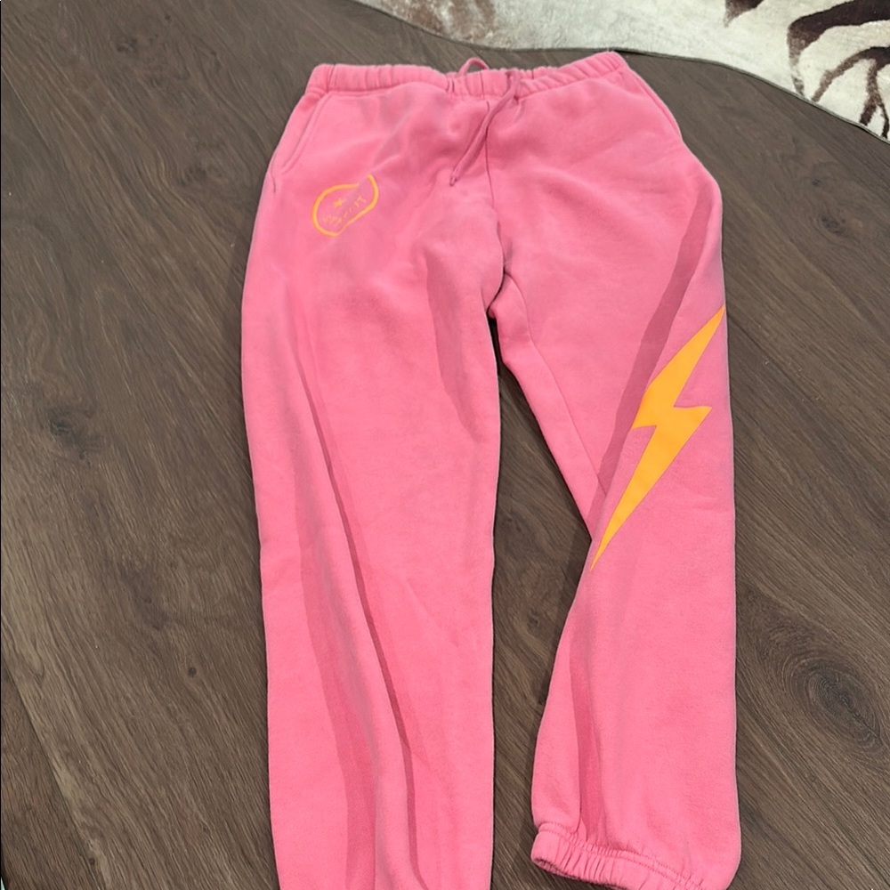 Pink and Yellow Sweatpants with Sporty Stripe